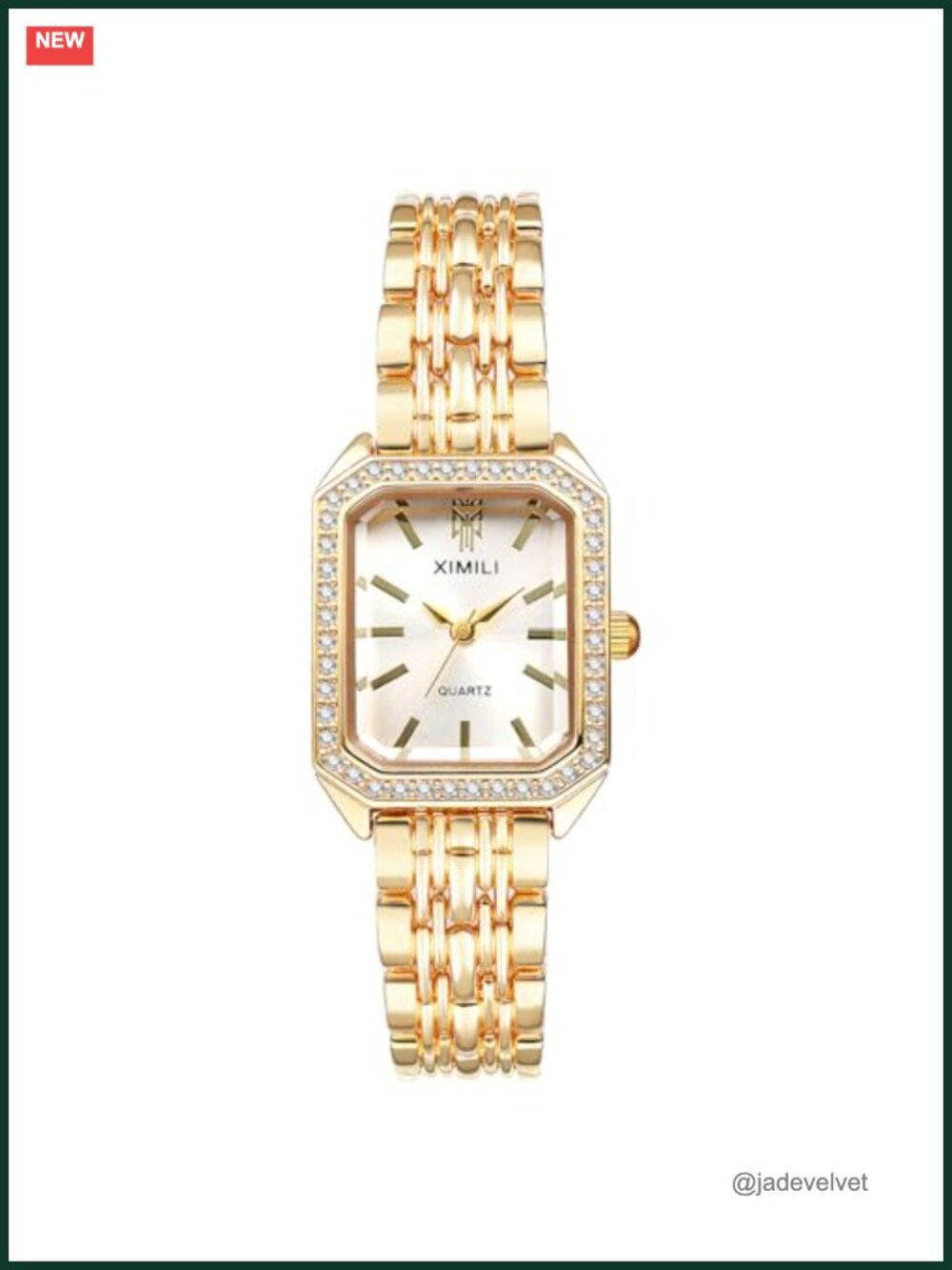 Square Gold Bracelet Watch Rhinestone Bezel Analog Quartz Wristwatch